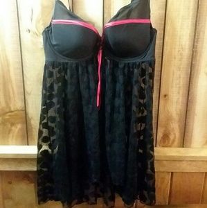 Cacique Black and Pink Lace Babydoll chemise